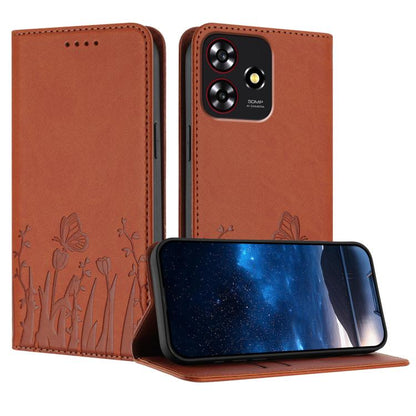 Orange tulips & butterfly magnetic vegan leather folio phone case with card slots