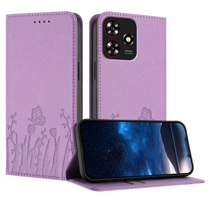 Light purple tulips & butterfly magnetic vegan leather folio phone case with card slots
