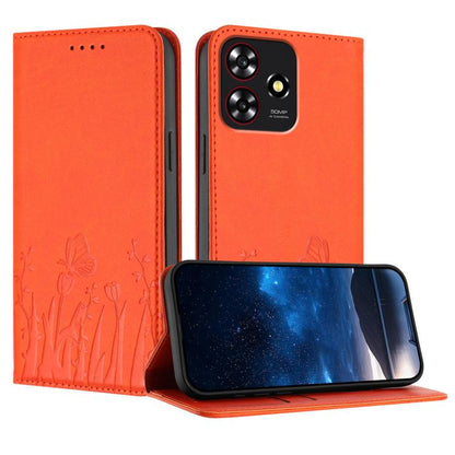 Orange tulips & butterfly magnetic vegan leather folio phone case with card slots