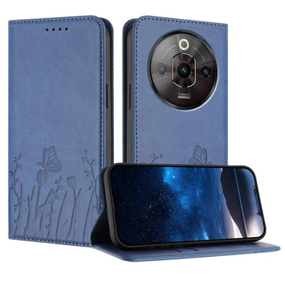 Blue tulips & butterfly magnetic vegan leather folio phone case with card slots