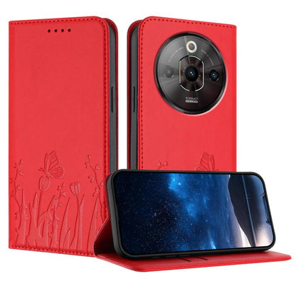 Red tulips & butterfly magnetic vegan leather folio phone case with card slots