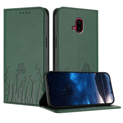 Dark green tulips and butterflies magnetic vegan leather phone case with flip cover