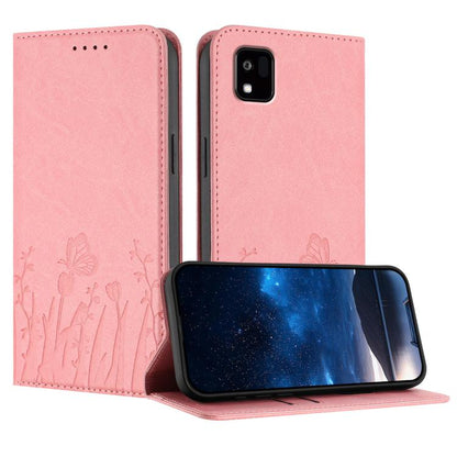 Pink magnetic vegan leather phone case with tulip and butterfly pattern, folio cover