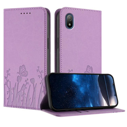 Light purple magnetic vegan leather phone case with tulip and butterfly pattern, flip cover