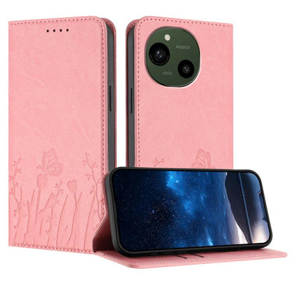 Magnetic vegan leather phone case, pink with tulip and butterfly line print