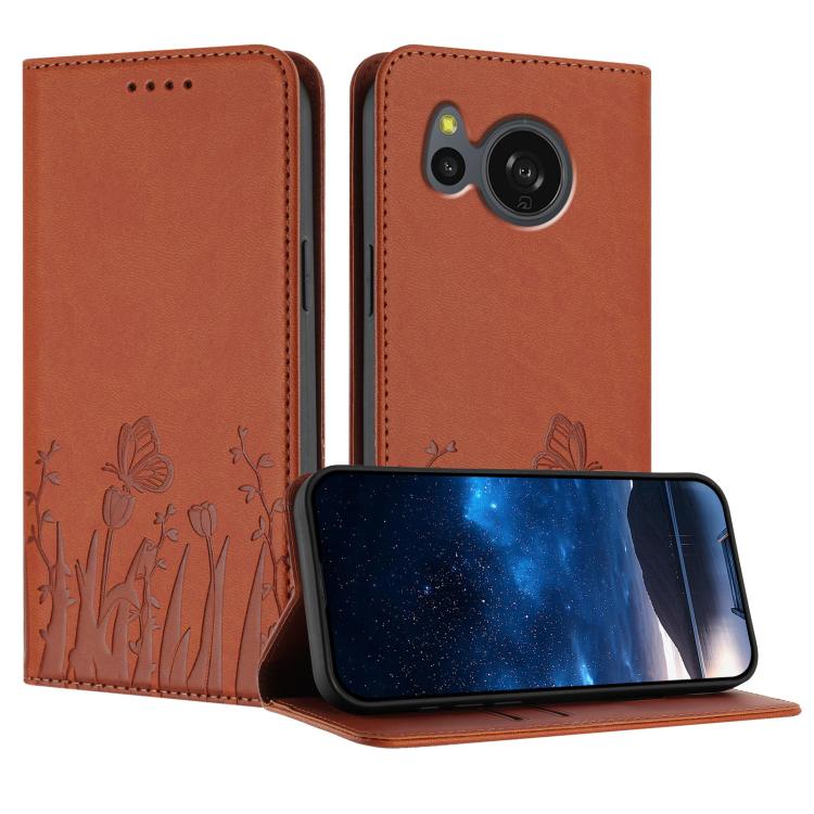 Tulips Butterfly Pattern Magnetic Vegan Leather Phone Case, For Sharp Aquos Wish3, For Sharp Aquos Sense7, For Sharp Simple Sumaho 6