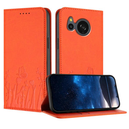 Tulips Butterfly Pattern Magnetic Vegan Leather Phone Case, For Sharp Aquos Wish3, For Sharp Aquos Sense7, For Sharp Simple Sumaho 6