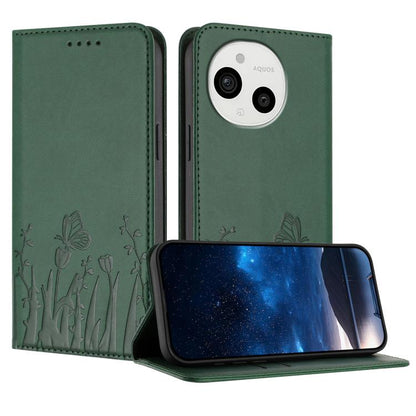 Magnetic vegan leather phone case, green with tulip butterfly pattern and side cutouts