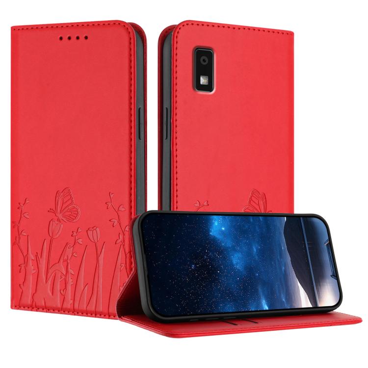 Tulips Butterfly Pattern Magnetic Vegan Leather Phone Case, For Sharp Aquos Wish3, For Sharp Aquos Sense7, For Sharp Simple Sumaho 6