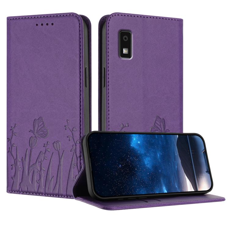 Tulips Butterfly Pattern Magnetic Vegan Leather Phone Case, For Sharp Aquos Wish3, For Sharp Aquos Sense7, For Sharp Simple Sumaho 6