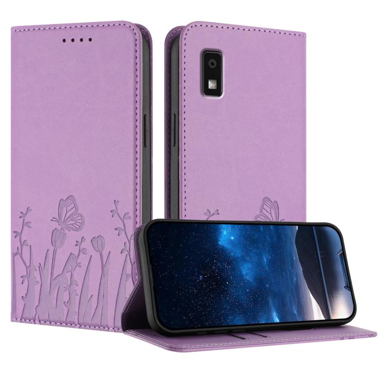 Tulips Butterfly Pattern Magnetic Vegan Leather Phone Case, For Sharp Aquos Wish3, For Sharp Aquos Sense7, For Sharp Simple Sumaho 6