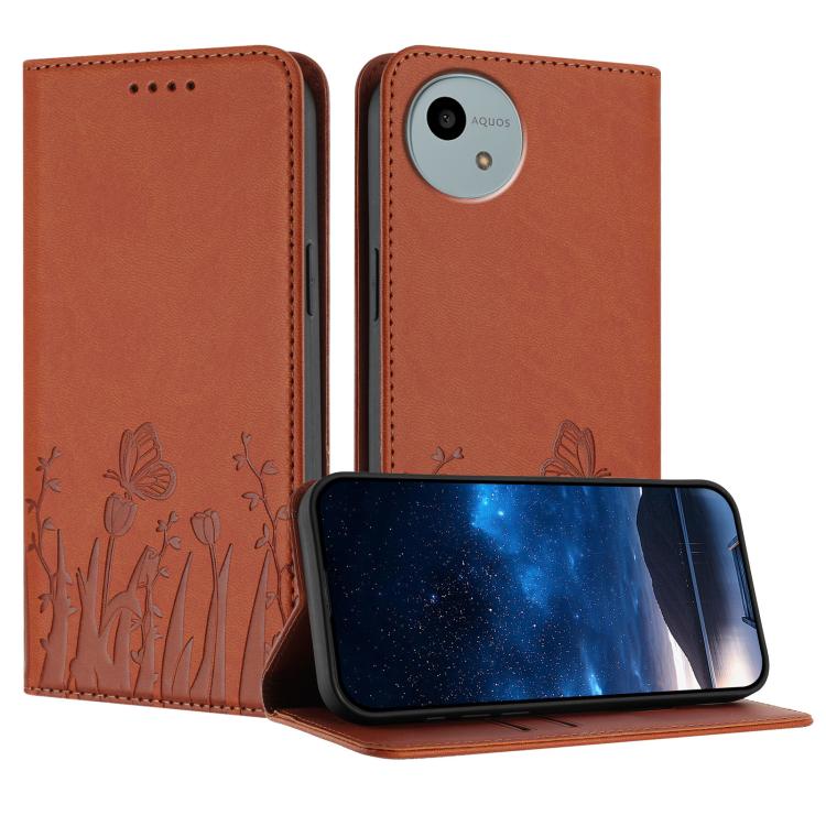 Magnetic vegan leather phone case, terracotta orange with butterfly and tulip pattern, flap