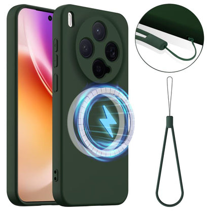 Shockproof silicone phone case with MagSafe ring, green, plus lanyard strap