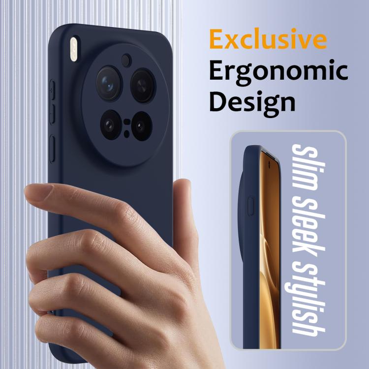 Navy blue shockproof silicone phone case with ergonomic profile and camera cutout