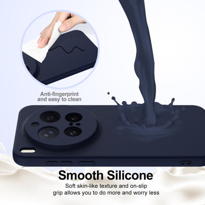 Navy blue smooth silicone phone case with MagSafe ring, anti-fingerprint grip texture