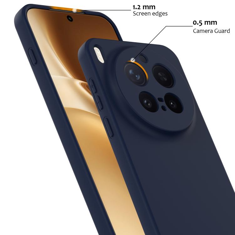 Navy blue shockproof silicone phone case with raised camera guard and screen-edge lip