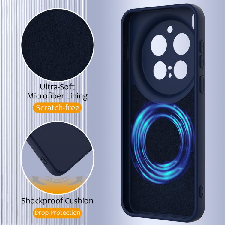 Dark navy shockproof silicone phone case with MagSafe ring and scratch-free finish