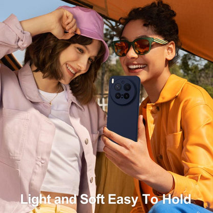 Dark navy phone case in hand with MagSafe ring and camera cutouts