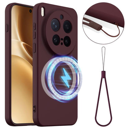 Plum purple shockproof silicone phone case with MagSafe ring and camera cutouts