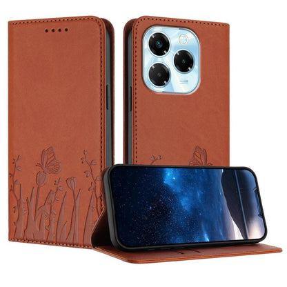 Magnetic vegan leather phone case with tulip and butterfly pattern, orange color