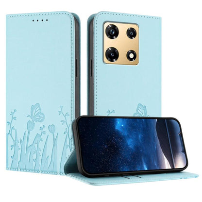 Light blue magnetic vegan leather phone case with tulip and butterfly pattern