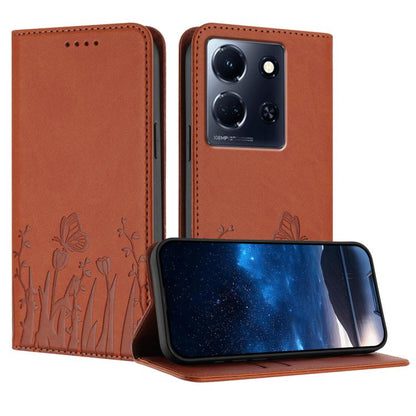 Orange magnetic vegan leather phone case with tulip and butterfly pattern