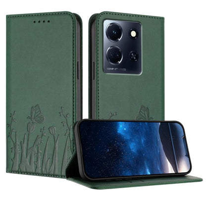 Dark green magnetic vegan leather phone case with tulip and butterfly pattern