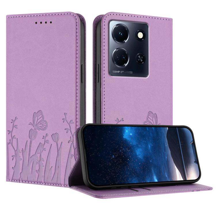 Light purple magnetic vegan leather phone case with tulip and butterfly pattern