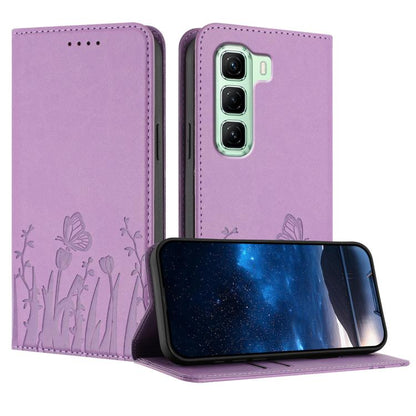 Magnetic vegan leather phone case, light purple tulip-and-butterfly pattern with folio cover