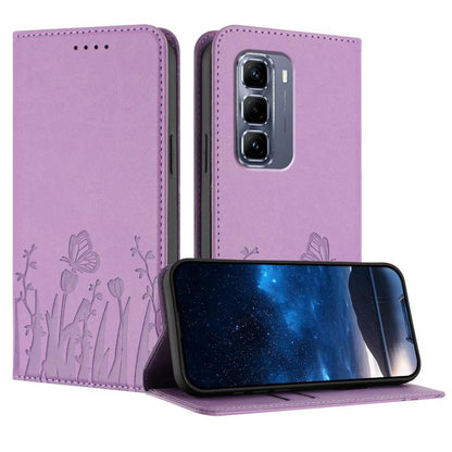 Magnetic vegan leather phone case with tulip and butterfly pattern, lavender purple folio cover