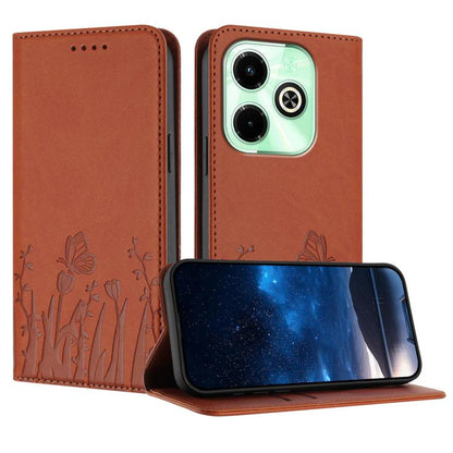 Orange folio phone case with tulip and butterfly pattern, flip cover, camera cutouts