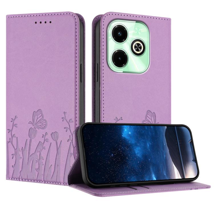 Light purple folio phone case with tulip and butterfly pattern, flip cover, camera cutouts