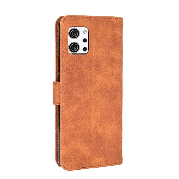 Brown PU leather flip phone wallet case with side strap and magnetic closure