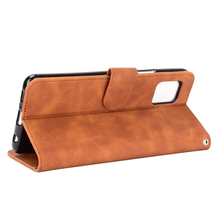 Brown PU leather flip phone wallet case with magnetic buckle and kickstand