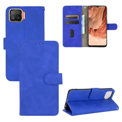 Bright blue PU leather flip phone case with magnetic buckle and card slots, wallet-style folio.