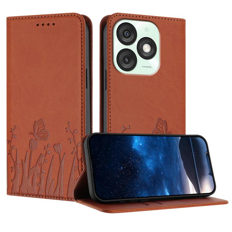Tulips Butterfly Pattern Magnetic Vegan Leather Phone Case, For Itel A50C, For Itel A50