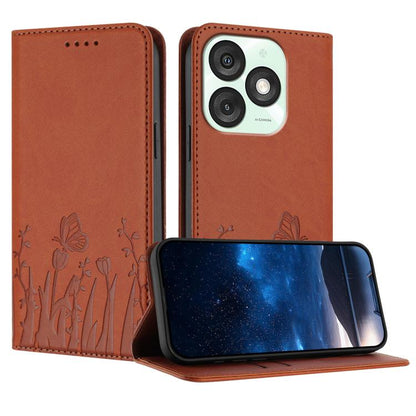 Tulips Butterfly Pattern Magnetic Vegan Leather Phone Case, For Itel A50C, For Itel A50