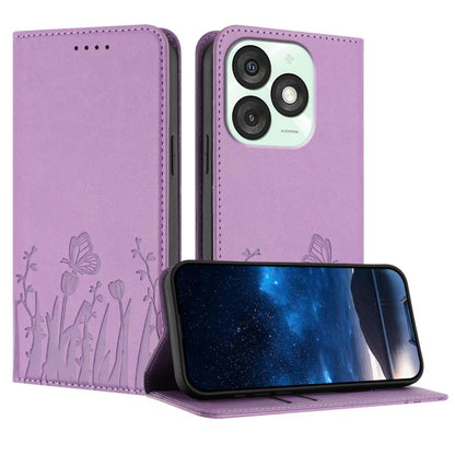 Tulips Butterfly Pattern Magnetic Vegan Leather Phone Case, For Itel A50C, For Itel A50