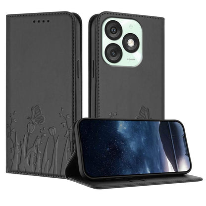 Tulips Butterfly Pattern Magnetic Vegan Leather Phone Case, For Itel A50C, For Itel A50