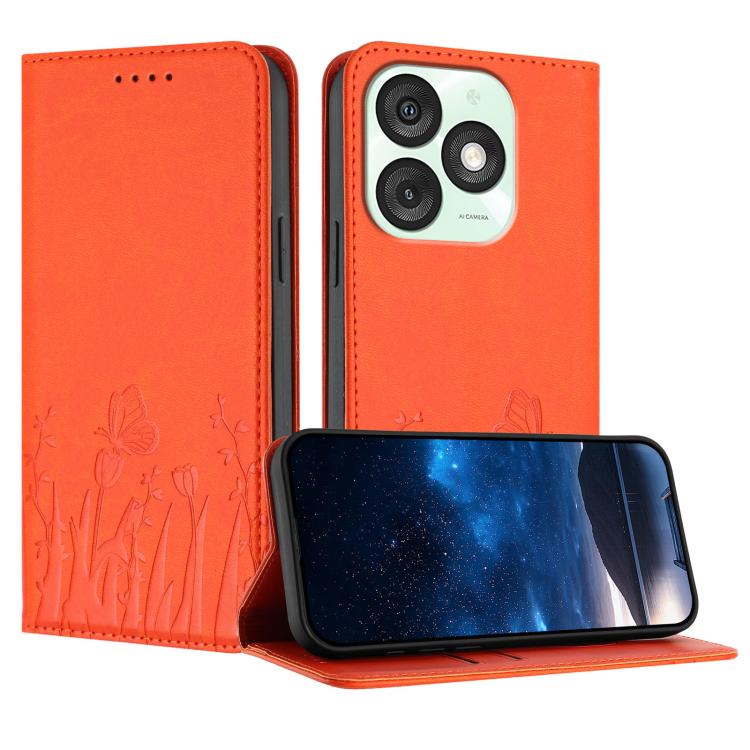 Tulips Butterfly Pattern Magnetic Vegan Leather Phone Case, For Itel A50C, For Itel A50