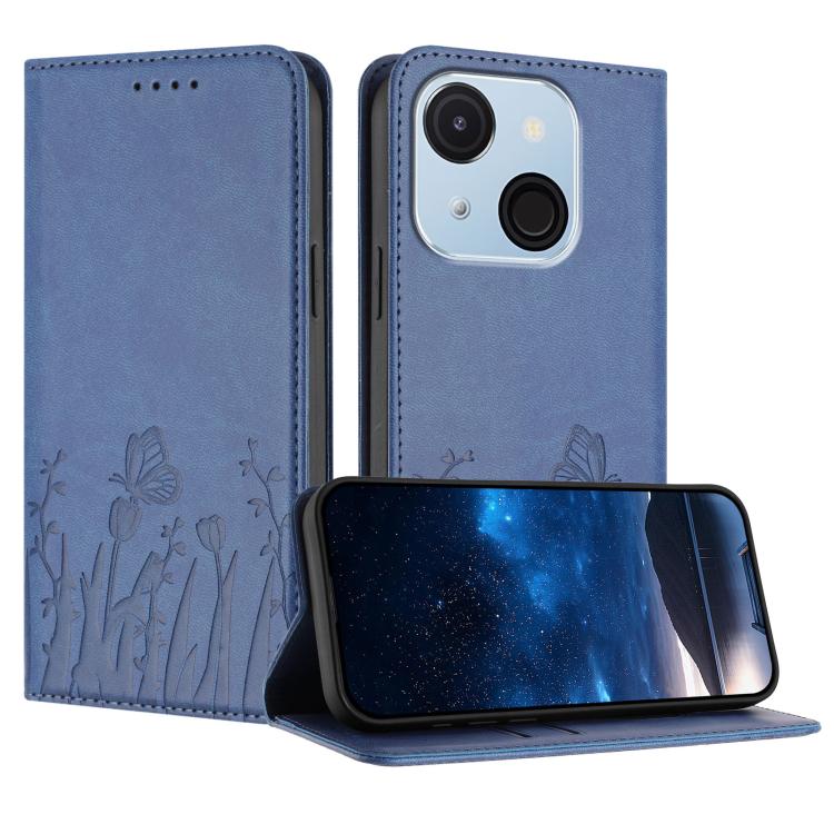 Tulips Butterfly Pattern Magnetic Vegan Leather Phone Case, For Itel A50C, For Itel A50