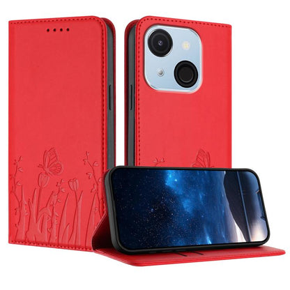 Tulips Butterfly Pattern Magnetic Vegan Leather Phone Case, For Itel A50C, For Itel A50