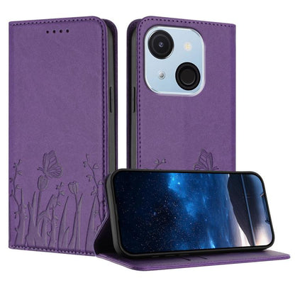Tulips Butterfly Pattern Magnetic Vegan Leather Phone Case, For Itel A50C, For Itel A50
