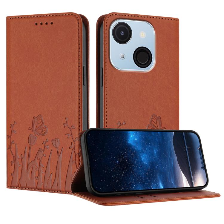 Tulips Butterfly Pattern Magnetic Vegan Leather Phone Case, For Itel A50C, For Itel A50