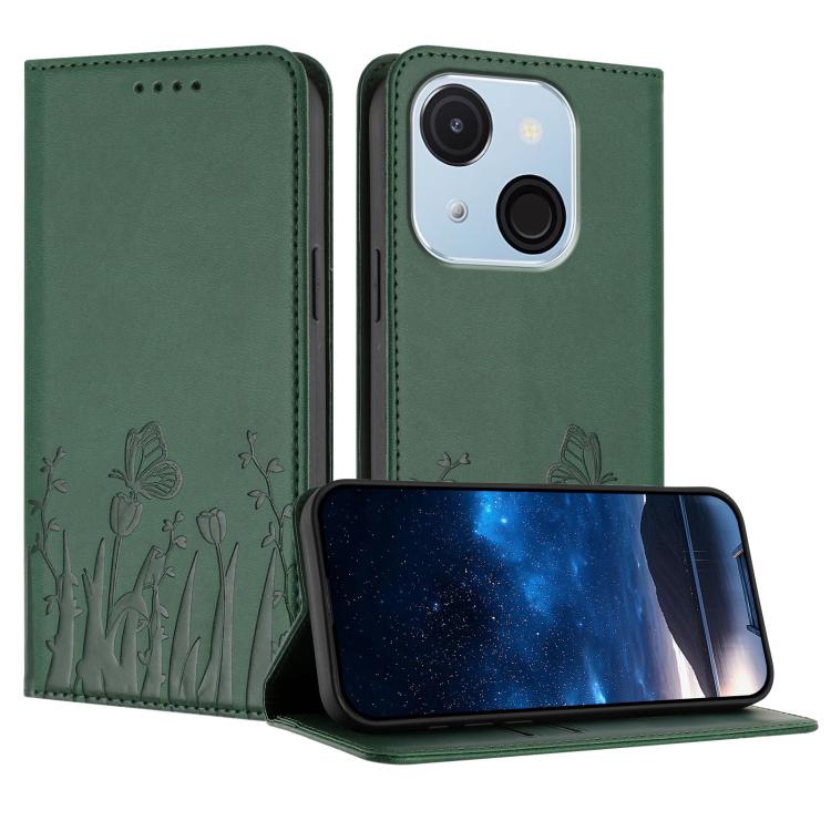 Tulips Butterfly Pattern Magnetic Vegan Leather Phone Case, For Itel A50C, For Itel A50