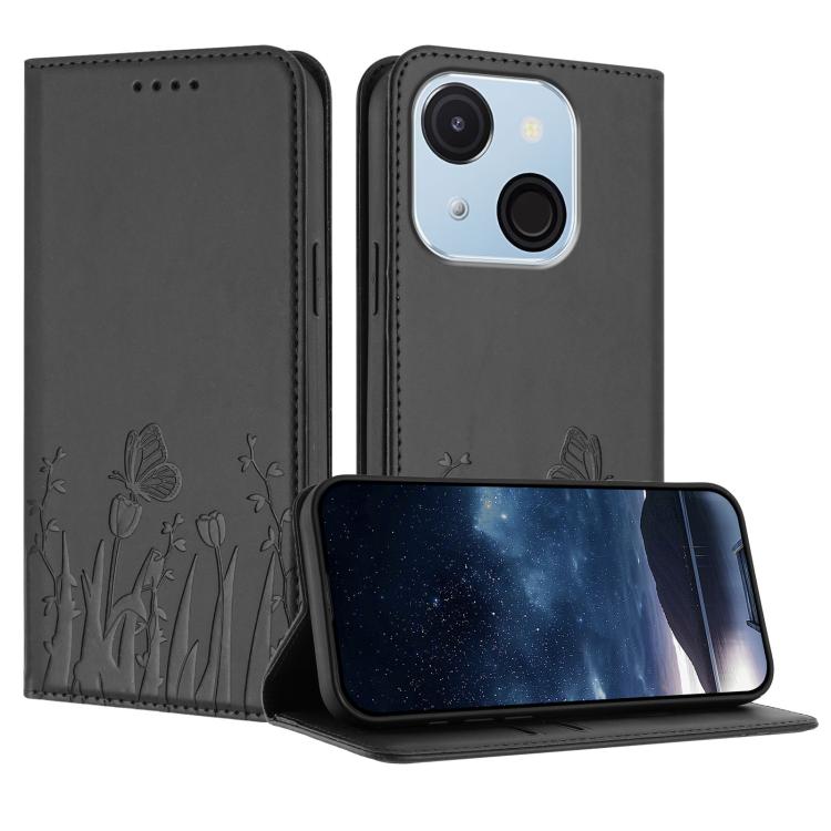 Tulips Butterfly Pattern Magnetic Vegan Leather Phone Case, For Itel A50C, For Itel A50