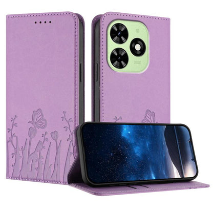 Light purple magnetic vegan leather phone case with tulip butterfly pattern and flip stand