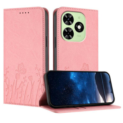 Pink magnetic vegan leather phone case with tulip butterfly pattern and flip stand