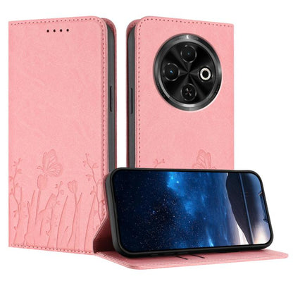 Magnetic vegan leather phone case, pink with butterfly floral pattern and camera cutout