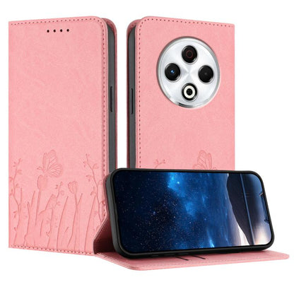 Pink tulip-butterfly magnetic phone case, vegan leather wallet flap, camera cutout